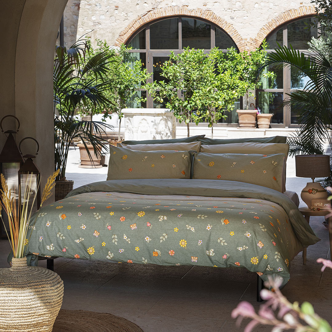 THUN® Completo Letto in Cotone Country Flowers Sage Green