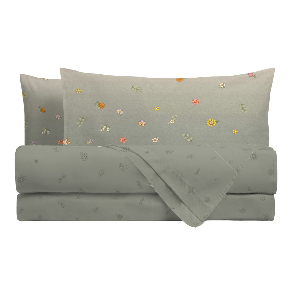 THUN® Completo Letto in Cotone Country Flowers Sage Green