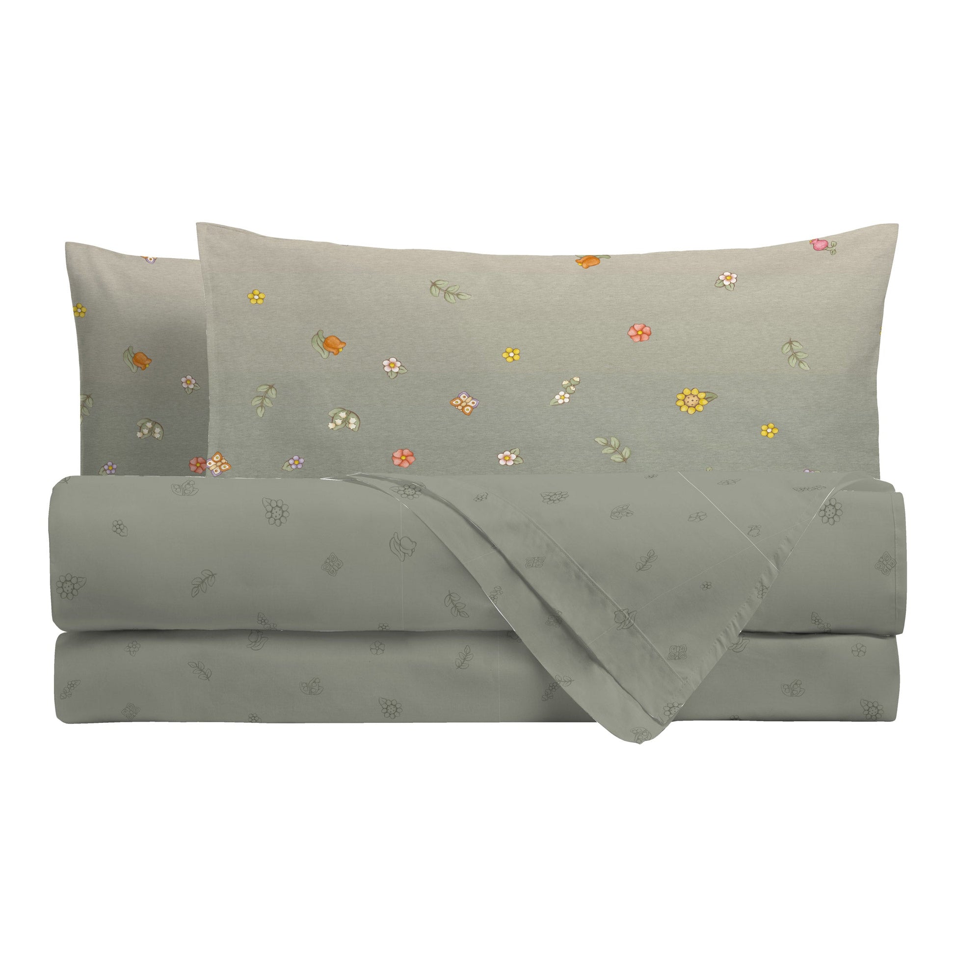 THUN® Completo Letto in Cotone Country Flowers Sage Green