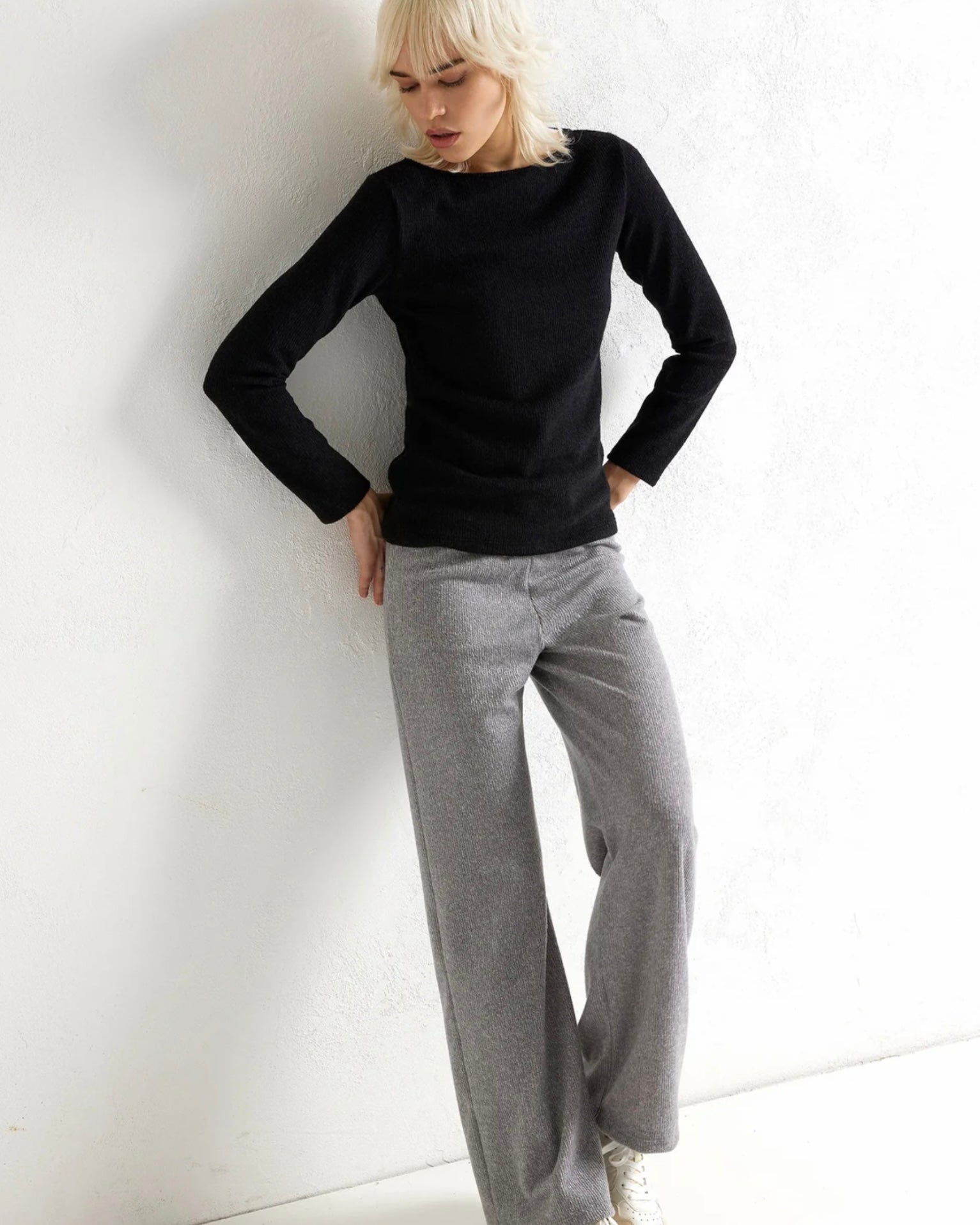 JADEA Pantalone morbido in maglia a coste