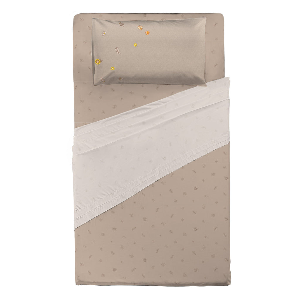 THUN® Completo Letto Piazza e Mezza in Cotone Country Flowers Beige