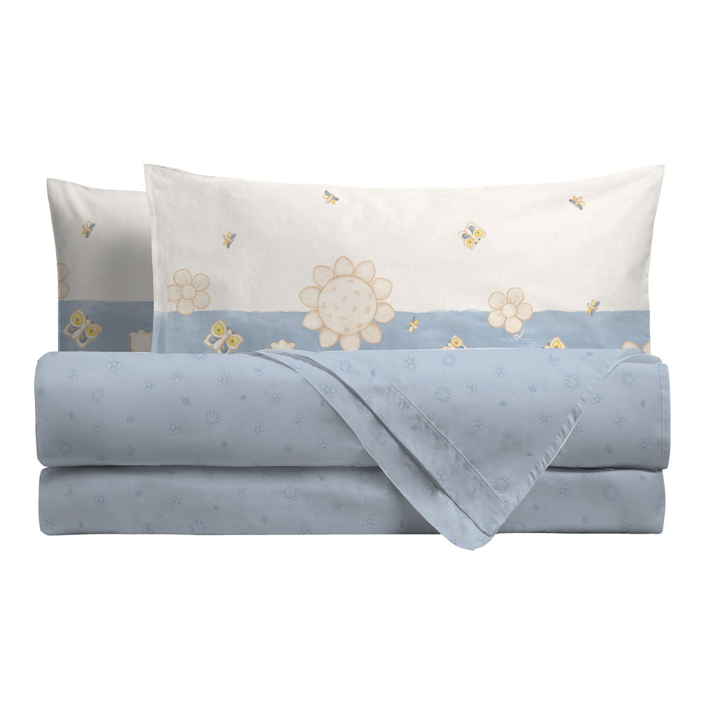 THUN® Completo Letto Matrimoniale in Cotone Elegance Azzurro