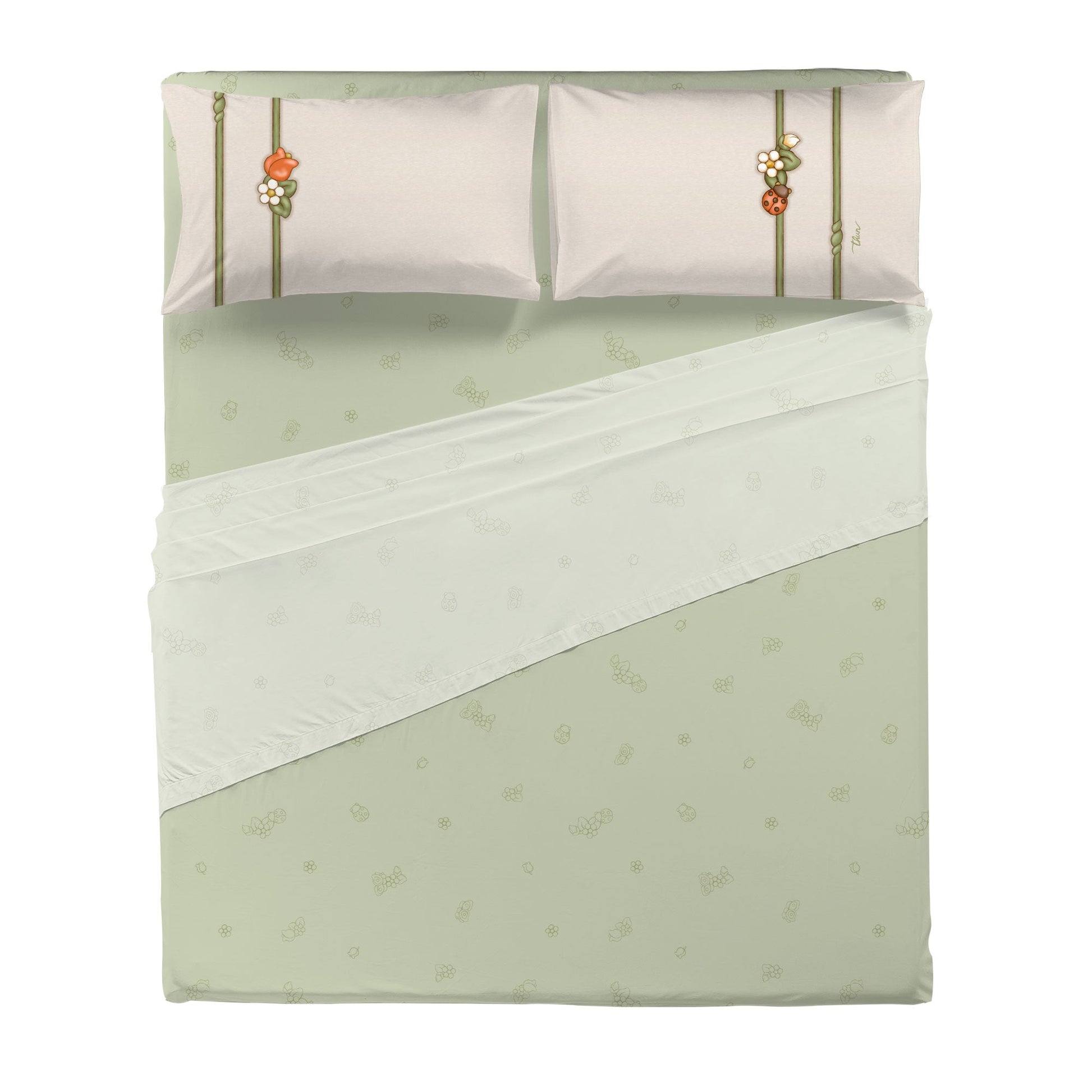 THUN® Completo Letto Matrimoniale in Cotone Country Bloom Green