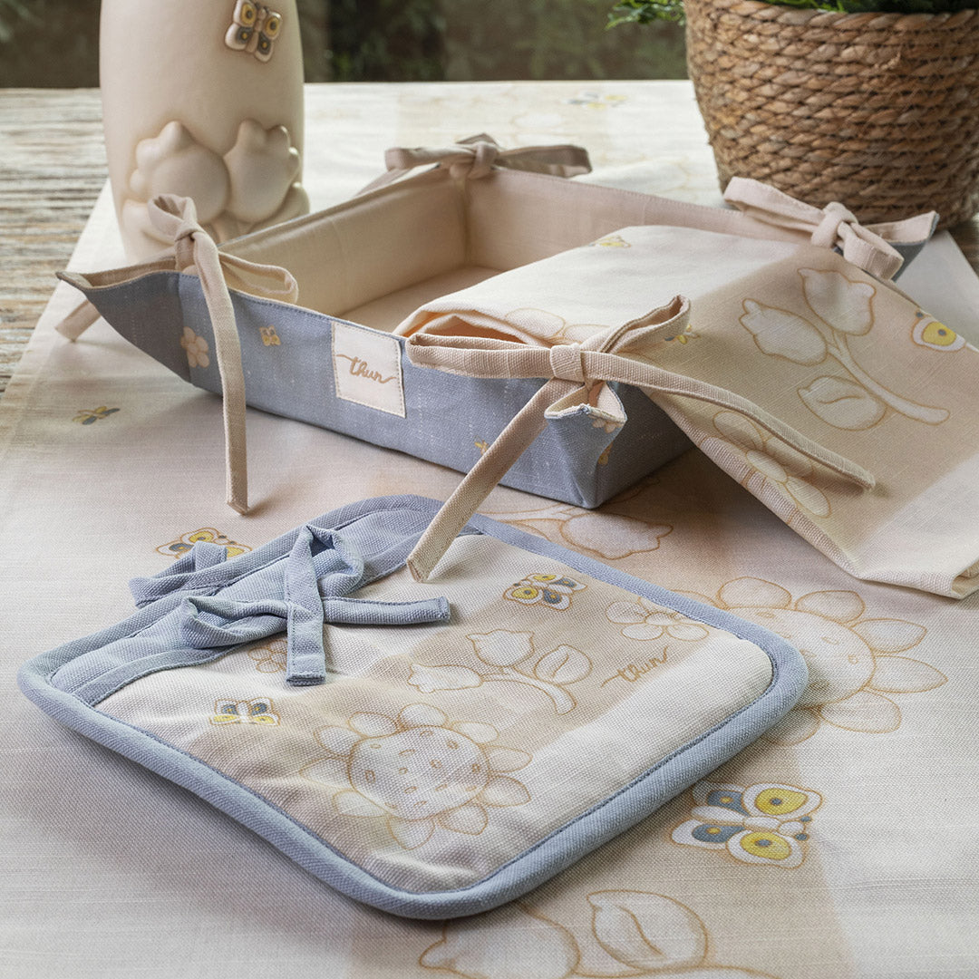 THUN® Set Presina, Strofinaccio e Grembiule con Cestino Elegance Beige