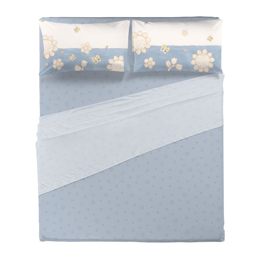 THUN® Completo Letto Matrimoniale in Cotone Elegance Azzurro