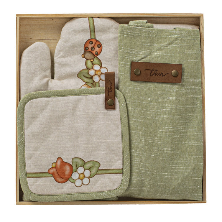 THUN® Set Vassoio con Guantone Grembiule e Presina Country Bloom Beige