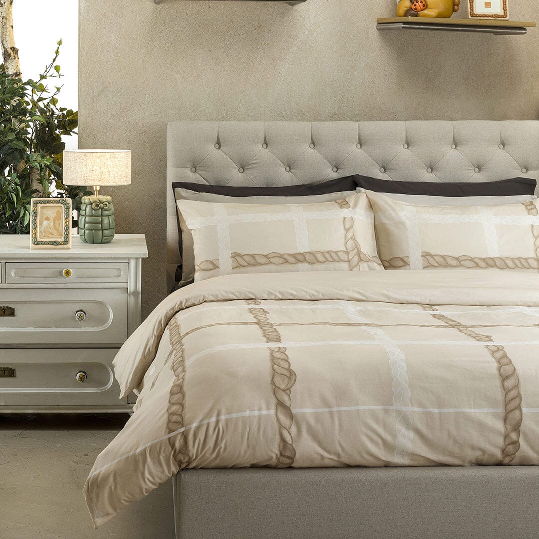 THUN® Completo Letto con Stampa Digitale - Fantasia Abbracciami Treccia Beige