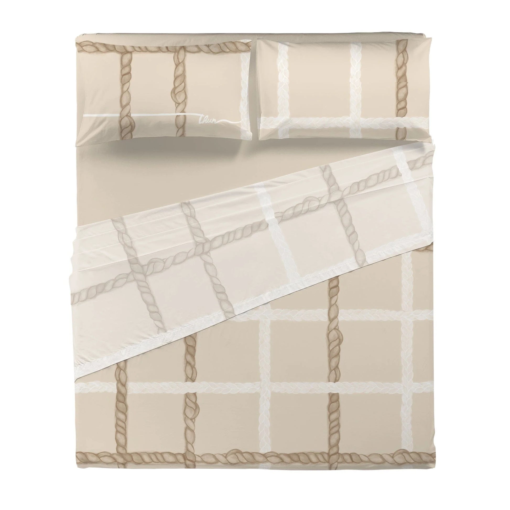 THUN® Completo Letto con Stampa Digitale - Fantasia Abbracciami Treccia Beige